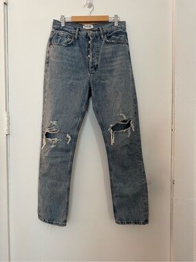 AGOLDE Distressed Button-Fly Straight Jeans - Light Blue